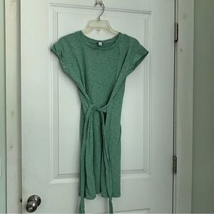 J. Crew Green Cap Sleeve Dress With Tie Waist